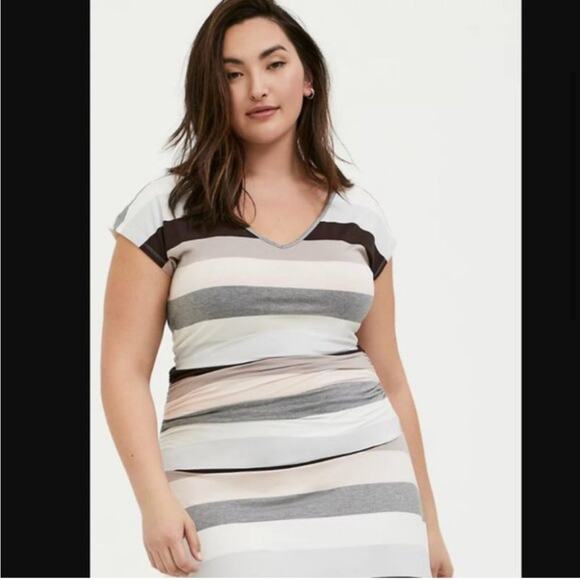 Torrid Super Soft Knits white gray pink brown striped maxi dress size 3 or 3X - Picture 2 of 16